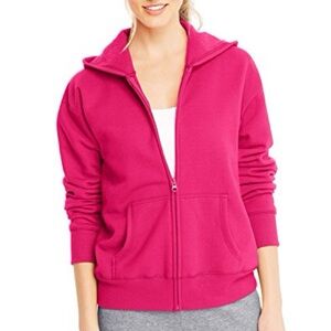 🔥5for$25🔥 Hanes Plus Size  Hot Pink Classic Zip Up Hooded Jacket With Pockets